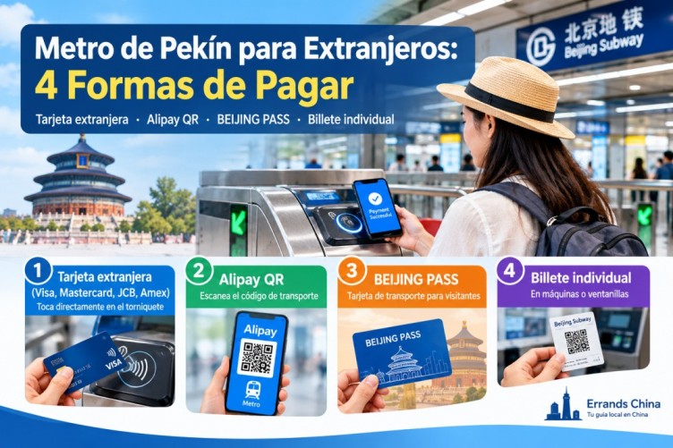 Metro de Pekín para extranjeros con tarjeta extranjera, Alipay, BEIJING PASS y billete individual
